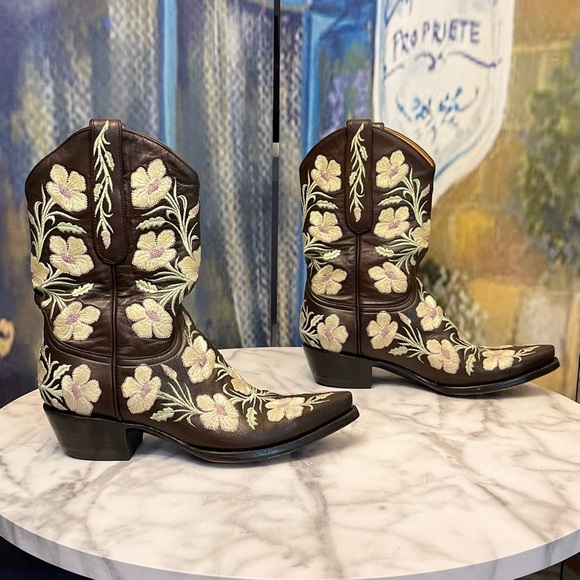 Old Gringo Fuchila Embroidered Cowboy Boots Leather Chocolate Floral 8B GUC - Picture 3 of 8